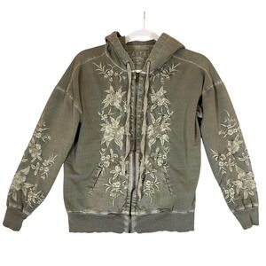 Caite Anthropologie Embroidered Floral Full Zip Hoodie Sweatshirt Sz S Handmade